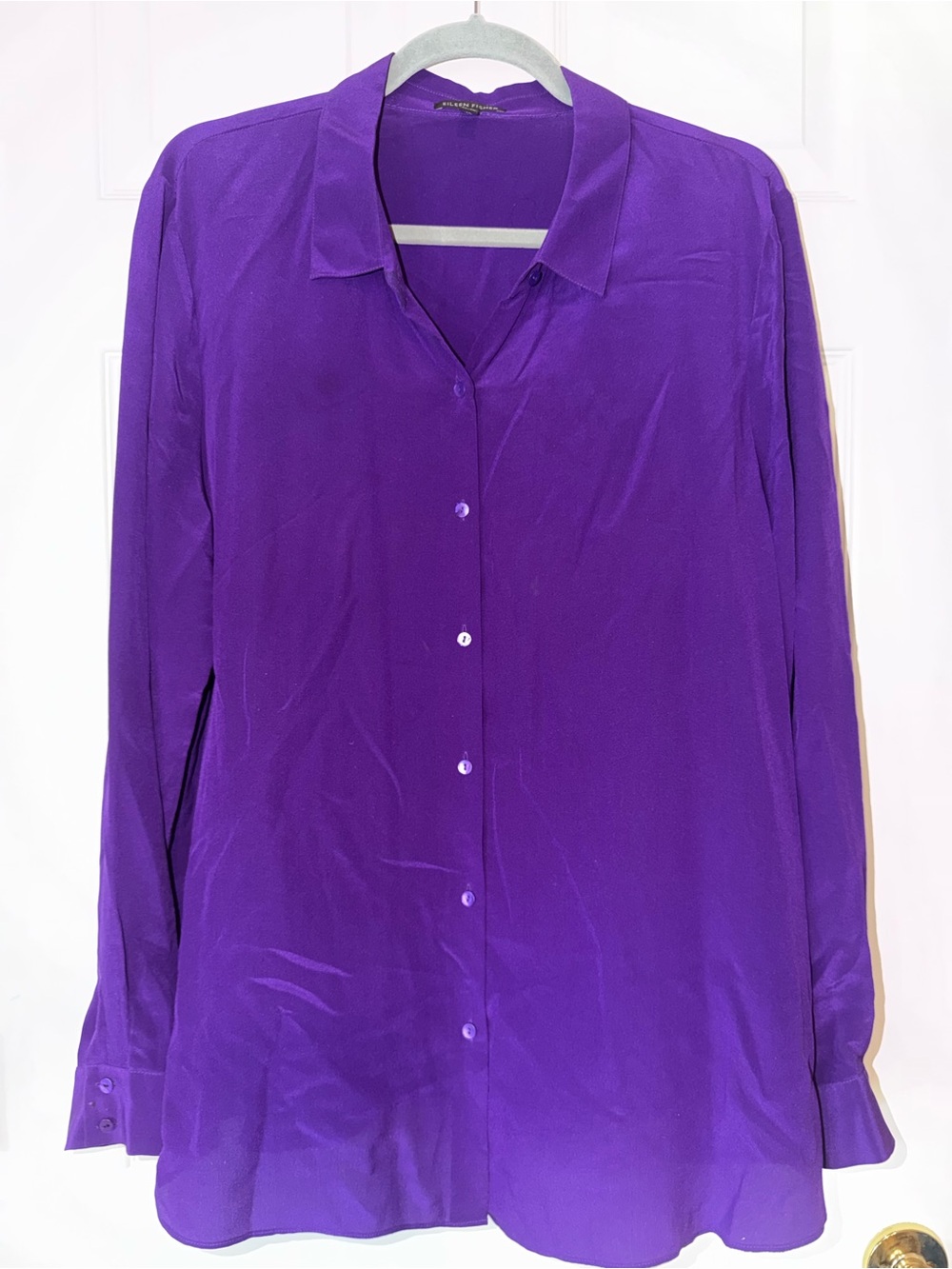 Eileen Fisher Purple 100% Silk Button Down Shirt